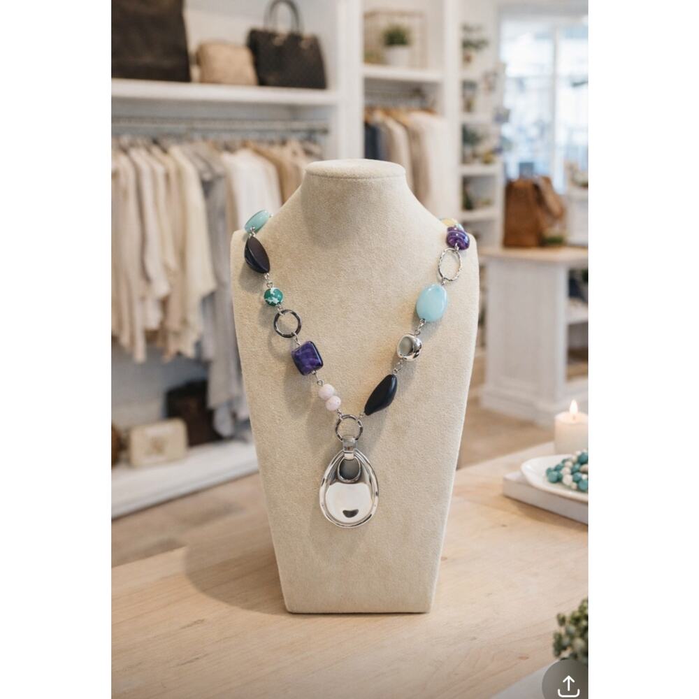 Chicos Silver Beaded Long Necklace New - Picture 2 of 2